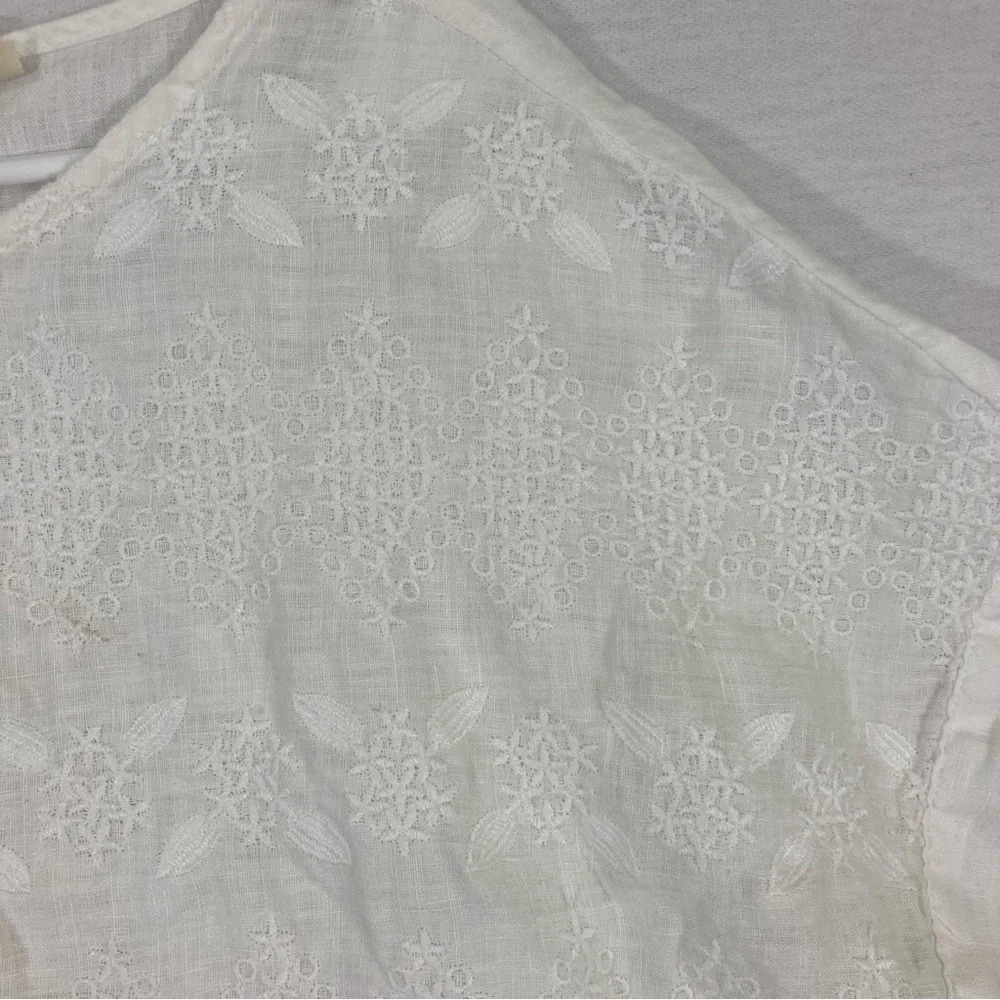 Christian Siriano White 100% Linen Embroidered Floral Top Large - Picture 3 of 10